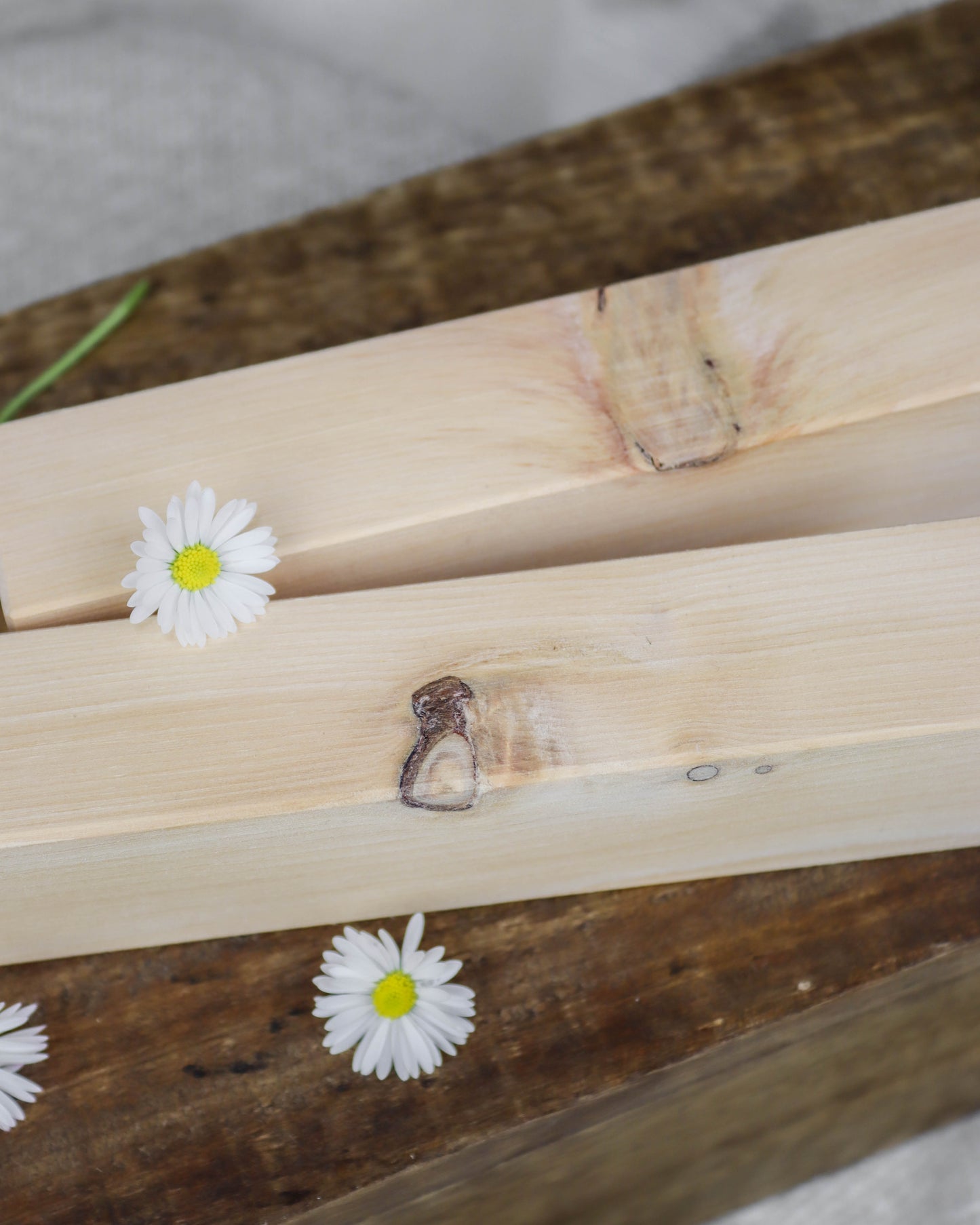 2er Set Foto- und Kartenhalter aus Zirbenholz - mit Herzmotiv und Spruch "Schön, dass es dich gibt"