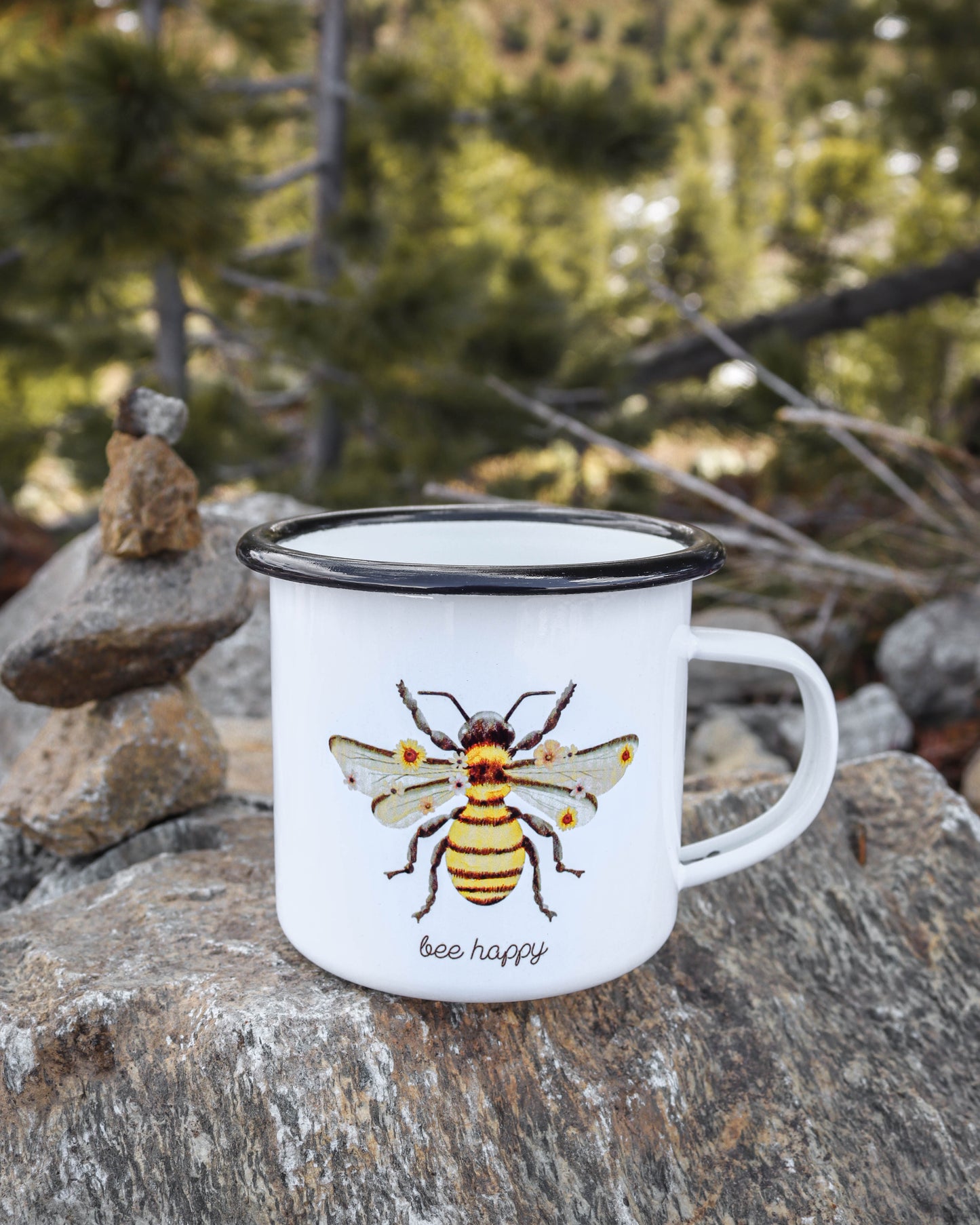 Emailletasse - bee happy