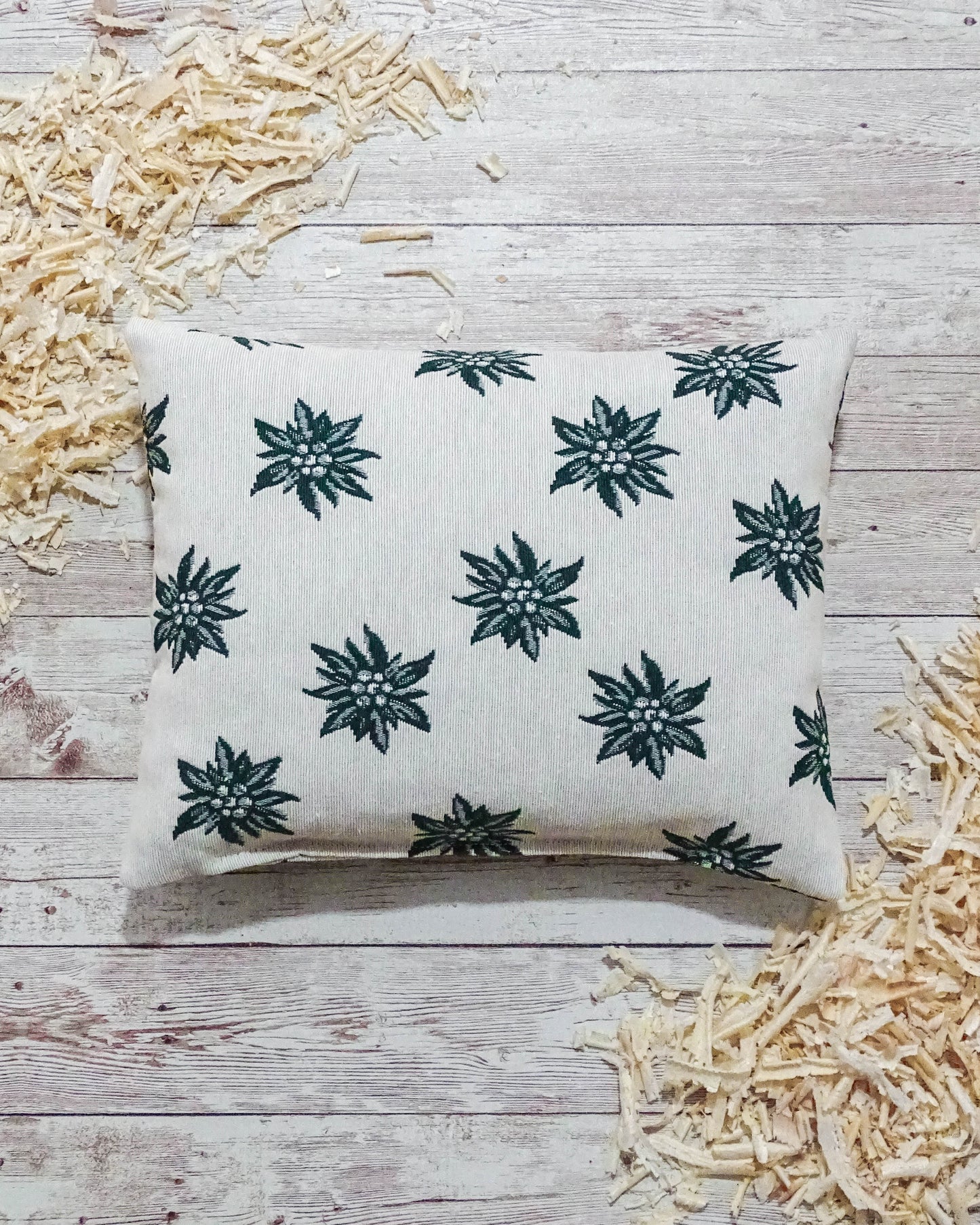 Zirbenkissen klein - Edelweiß rohweiß / grün