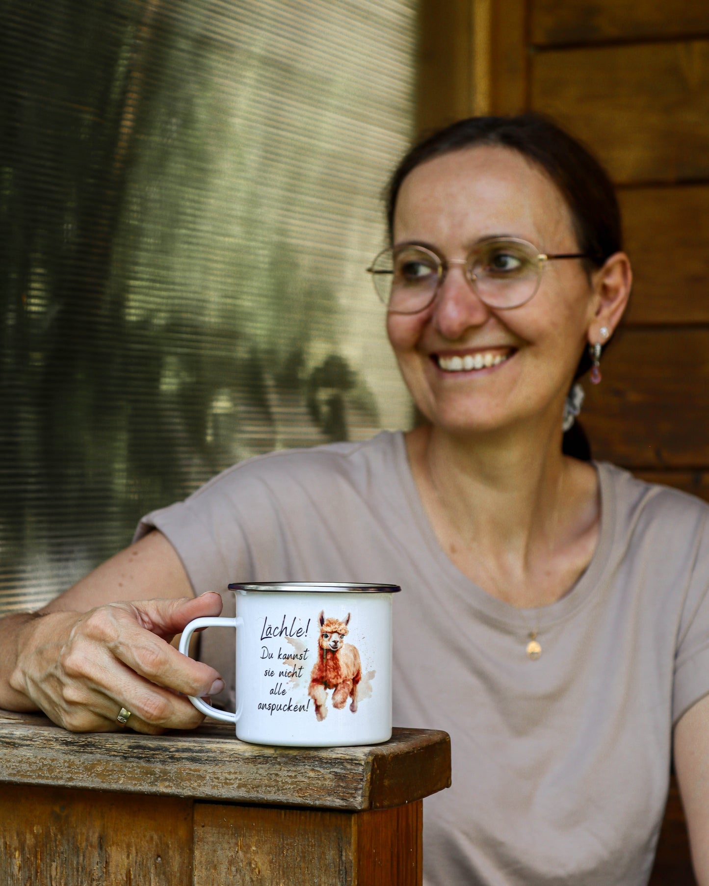 Emailletasse - Alpaka mit lustigem Spruch